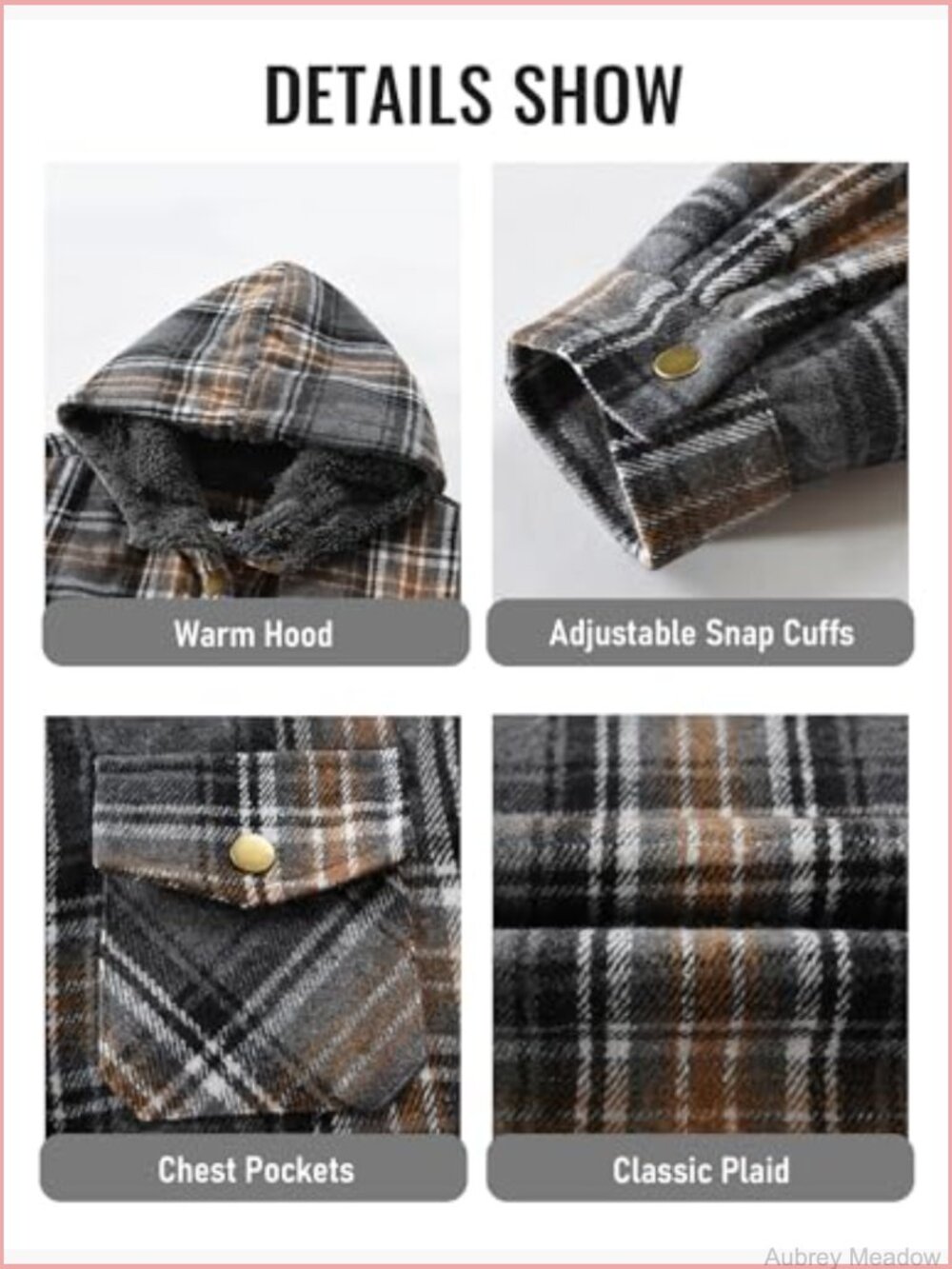 Plaid Sherpa Lined Fleece Flannel Jacket Button Down Hooded Coat - Picture 7 of 7